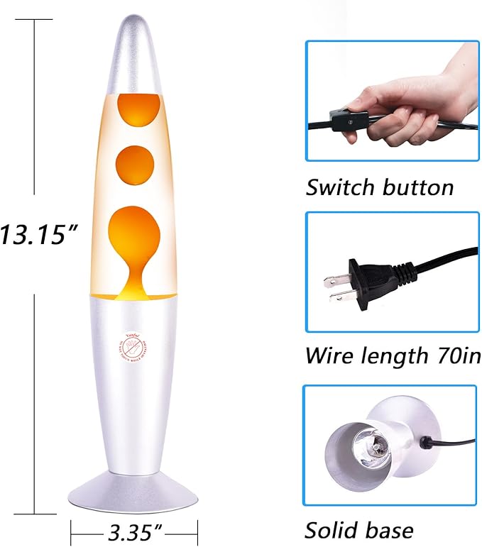 Orange Magma Lamp 13 Inches for Adults Cool Liquid Motion Lamps Stuff for Kids with Sliver Base Mood Night Light Home Living Room Office Bedroom Christmas Thanksgiving Day Decoration