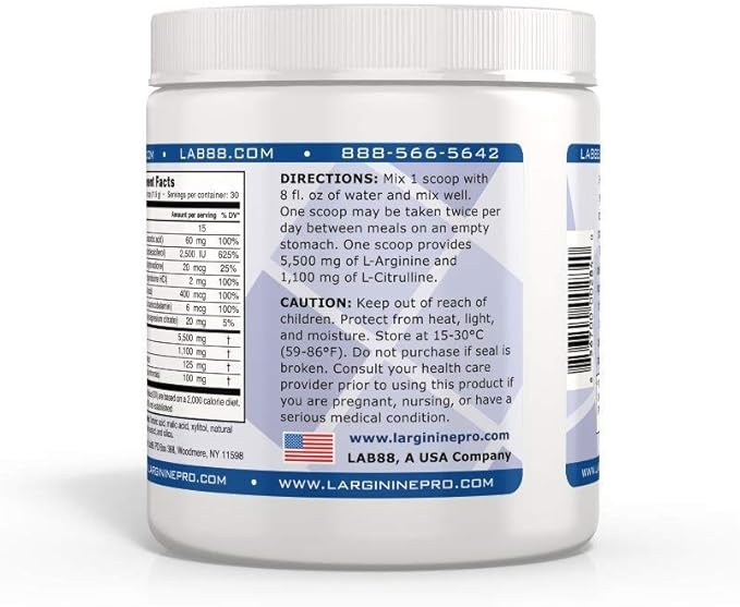 L-ARGININE PRO | 5,500mg L-Arginine Plus L-Citrulline 1,100mg Grape Powder Drink Mix Supplement for Increased Nitric Oxide Production