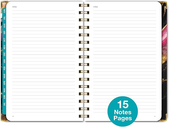 HARDCOVER Academic Year 2025-2026 Planner: (June 2025 Through July 2026) 5.5"x8" Daily Weekly Monthly Planner Yearly Agenda. Bookmark, Pocket Folder and Sticky Note Set (Dark Gold Marble)