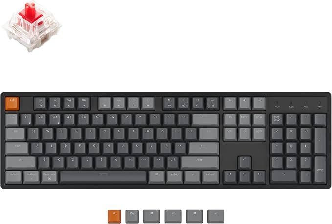 Keychron K10 Full Size 104 Keys Bluetooth Wireless/USB Wired Mechanical Gaming Keyboard for Mac with K Pro Red Switch/RGB Backlight/Multitasking Computer Keyboard for Windows, Aluminum Frame