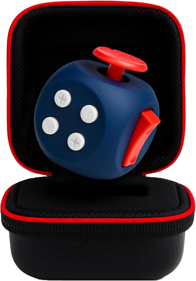 PILPOC theFube Fidget Cube, 6-Sided Stress Relief Infinity Cube for Adults & Kids, Boosts Concentration, Mindfulness Aid, Silent/Audible, Includes Carry Case for Portability (Sapphire-Pearl-Crimson)