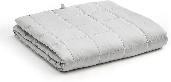 YnM Oeko-Tex Certified Premium 60 x 80 Inch 20 Pound Cotton Calming Heavy Weighted Blanket with Glass Beads for Queen and King Beds, Light Grey