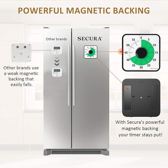 Secura 60-Minute Visual Countdown Timer, 7.5-Inch Oversize Classroom Visual Timer for Kids and Adults, Durable Mechanical Kitchen Timer Clock with Magnetic Backing (Green)