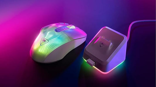 Turtle Beach Kone XP Air Wireless Customizable Ergonomic RGB Gaming Mouse, Bluetooth, 19K DPI Optical Sensor, 100-hour Battery & Charging Dock, 29 Programmable Inputs & RGB Lighting, 4D Wheel – White