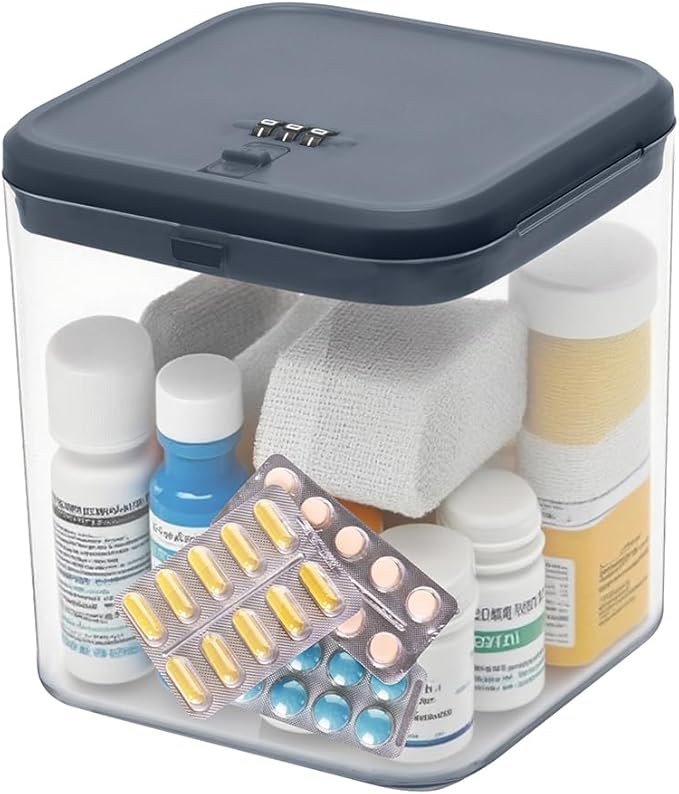 Clear Lock Box for Medicine Safe,Food, Snacks, Phone - Secure Lockable Storage Container Tank with Combination for Kitchen, Office, School, Hospital (5.6×5.6×6.3 Inch)