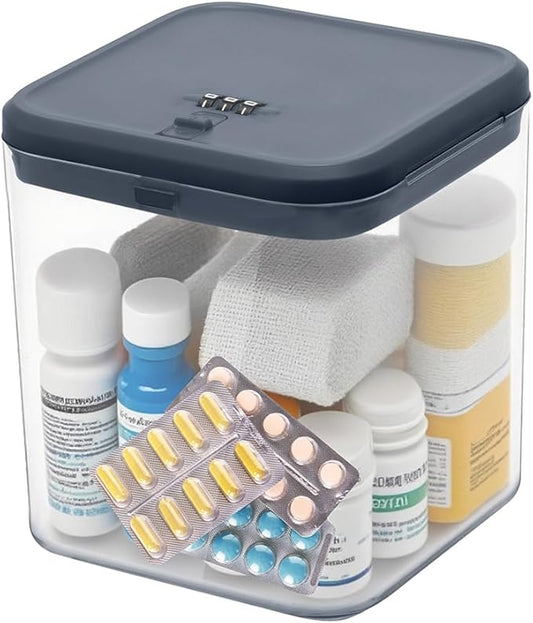Clear Lock Box for Medicine Safe,Food, Snacks, Phone - Secure Lockable Storage Container Tank with Combination for Kitchen, Office, School, Hospital (5.6×5.6×6.3 Inch)