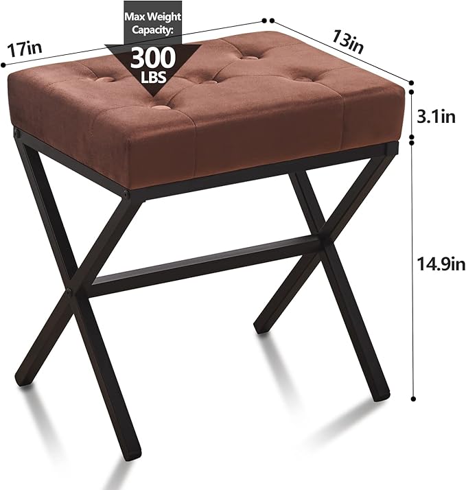 Wimarsbon Ottoman Foot Stool Tufted Vanity Stool Ottomans Thickened Cushion Footstool Mulifunctional Shoe Changing Seat Step Stools with Metal X Leg for Living Room Bedroom Velvet Coffee