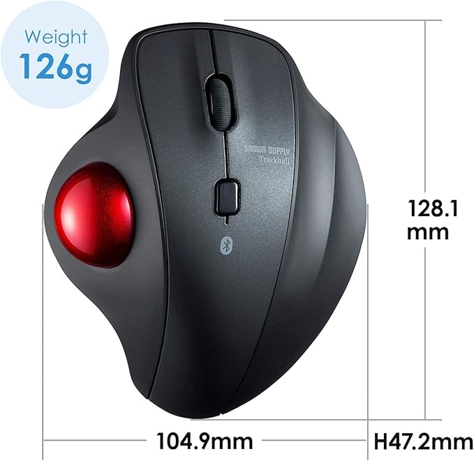 SANWA Bluetooth Ergonomic Trackball Mouse, Optical Vertical Rollerball Mice, Silent Buttons, 600/800/1200/1600 Adjustable DPI, Compatible with MacBook, Windows, macOS, iPad, Android, iOS, Chrome OS