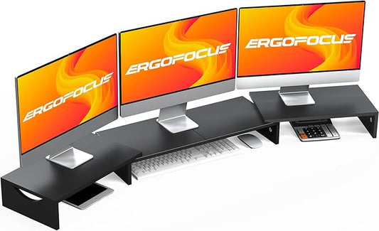 Triple Monitor Stand Riser, Extra Long Monitor Riser for 1~2~3 Monitors, Dual Monitor Stand with Length and Angle Adjustable, 3 Shelf Monitor Stand for Desk