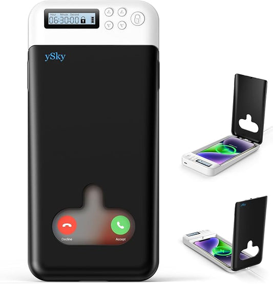 ySky Cell Phone Lock Box with Timer,Portable Timed phone Lock Box for iPhone and Android Phones, Self-Control Timer Phone Locker to Help Kids,Students, Adults Focus Back, Mobile Phone Addiction(Black)