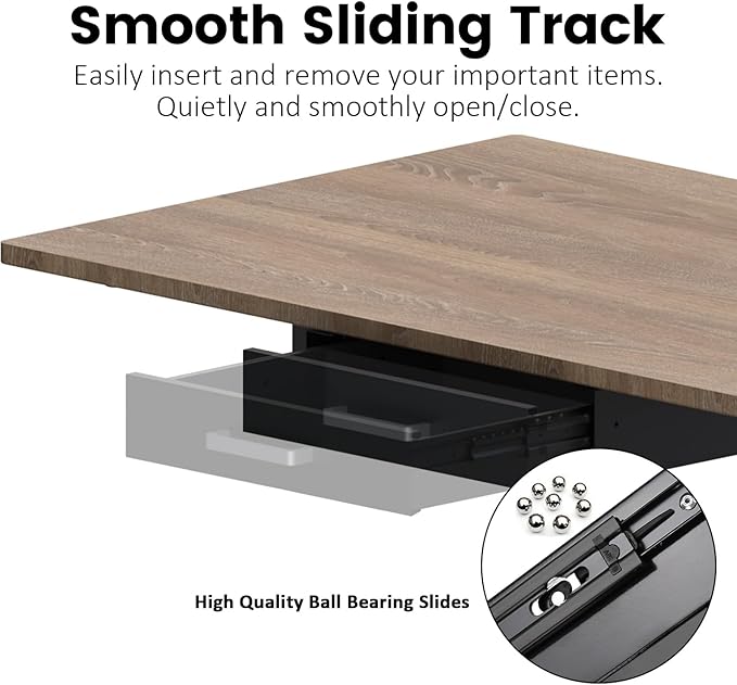 UNITEDPOWER Under Desk Drawer Storage, Pull-Out Office Hidden Counter Drawer, Metal Sliding Organizer Mount Below Table for Standing Electric Adjustable Height Desk, Black