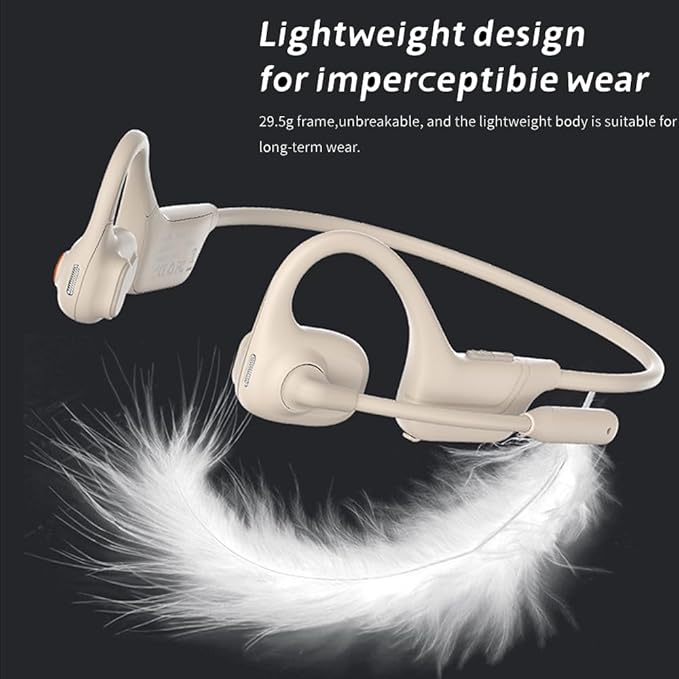 AYI Open Ear Air Conduction Bluetooth Headphone Dual Mic Rotatable Boom Mic Active Noise Cancellation IPX5 Waterproof Bluetooth 5.4 Pain-Free Design for Sports Work Outdoor Activities-DG White