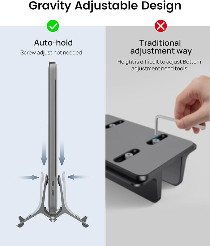 SODI Vertical Laptop Stand for Desk, Gravity Auto Lock MacBook Stand, Aluminum Laptop Holder Vertical Compatible with MacBook Pro, Air, Tablet, Space-Saving Organize Work & Home Office, Gray