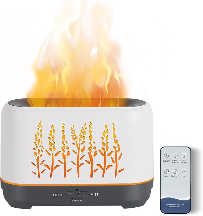 NEWYID Essential Oil Diffusers, 240ml Ultrasonic Flame Oil Diffuser, 3 Mist Mode 4 Timer Up to 12H of Continuous Aroma Waterless Auto-Off Diffusers for Essential Oil Large Room