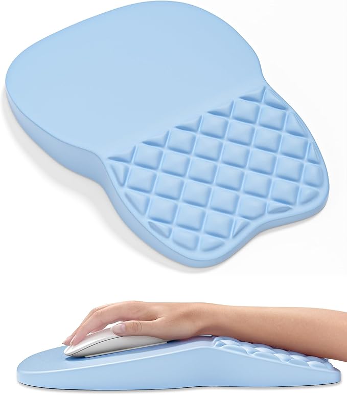 Auhoahsil Ergonomic Mouse Pad with Wrist Rest, Comfortable Slope Computer Mouse Mat with Wrist Support, Memory Foam Filling, Non-Slip Silicone Base, Pain Relief for Gaming Work, 8" x 12", Light Blue