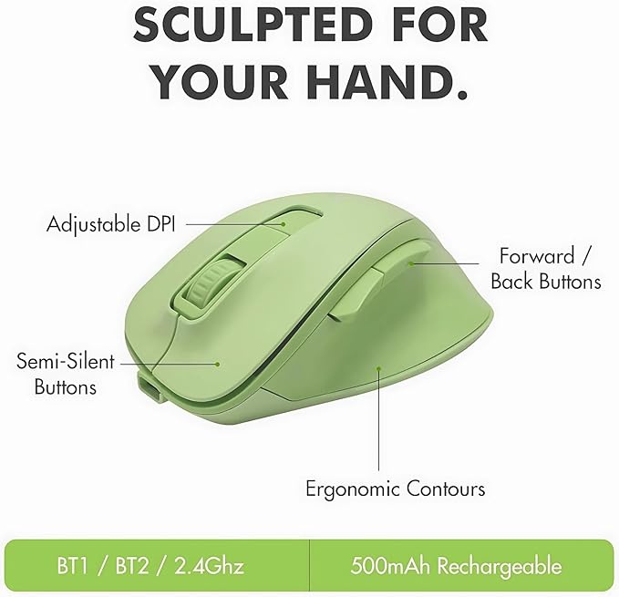 X9 Green Ergonomic Keyboard Mouse Wireless Combo - Type Comfortably Longer - 2.4G/Bluetooth Split Keyboard, Multi-Device, Soft Wrist Rest, Rechargeable, Silent Ergo Keys - Laptop, PC, Mac,iOS,Android