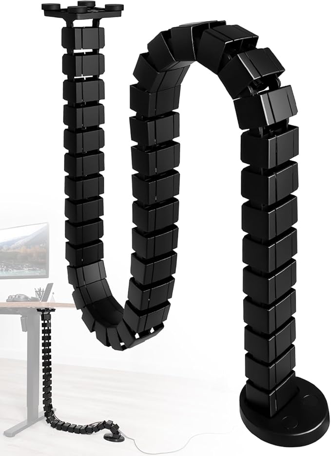 Under Desk Cable Management Vertebrae Fit for Sit Stand Desk Management, Magnetic Fixation Adjustable Length Cable Management Spinal, Flexible Chain Raceway Black