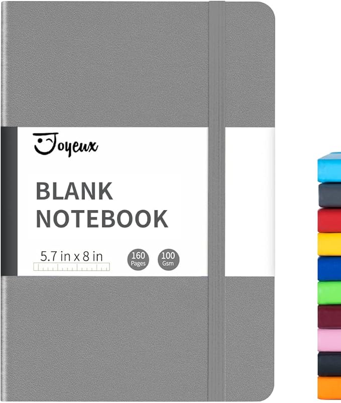 JOYEUX Blank Journal Notebook, A5, 160 Pages 100 Gsm Thick Sketch Books Hardcover Journal for Writing, 5.7 inches x 8 inches Notebooks for Work (Dark Grey)