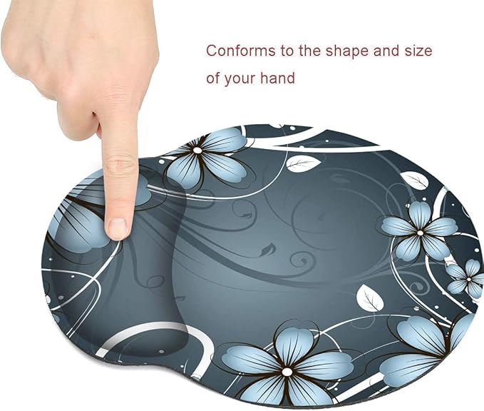 RICHEN Ergonomic Mouse Pad with Wrist Support,Non-Slip Rubber Base for Computer Laptop & Mac,Lightweight Rest for Home,Office & Travel (Blue Flowers)