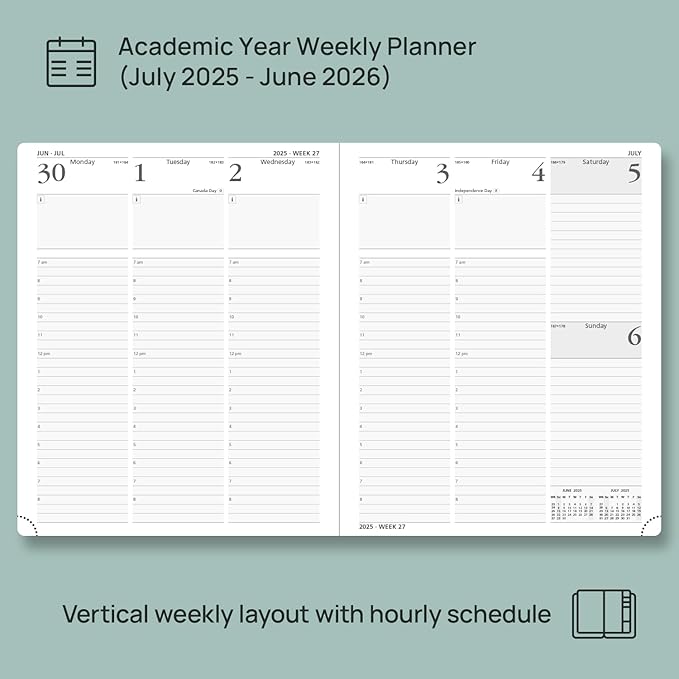 POPRUN Planner 2025-2026, (Large 8.5'' x 10.5'' Hard Cover) Academic Calendar (July 25-June 26) Daily Weekly and Monthly Appointment Book with Hourly Time Slots, Monthly Tabs, 100 GSM - Violet