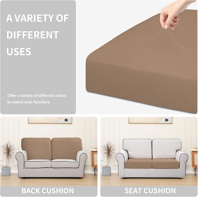 Easy-Going 100% Waterproof Chair Sofa Seat Cushion Slipcovers Couch Cushion Cover Stretch Furniture Protector for Kids, Pets (2-Piece Loveseat Cushion, Camel)