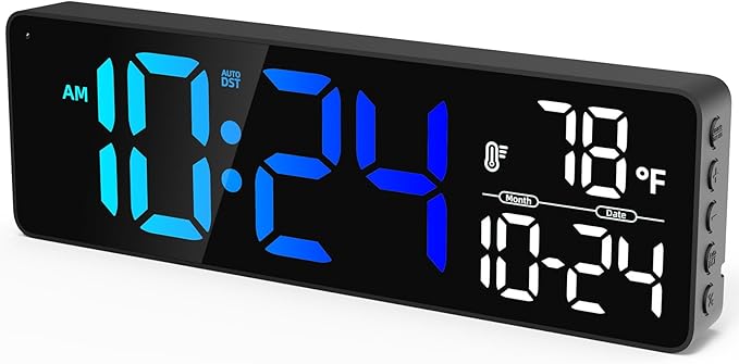 Large LED Digital Wall Clock with Date, Temperature, Auto-Brightness, Auto-DST | Big Digital Clock for Bedroom, Desk, Classroom, Living Room, Kitchen, Office, Gym, Farmhouse, Xmas Gift for Seniors