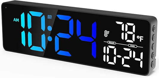 Large LED Digital Wall Clock with Date, Temperature, Auto-Brightness, Auto-DST | Big Digital Clock for Bedroom, Desk, Classroom, Living Room, Kitchen, Office, Gym, Farmhouse, Xmas Gift for Seniors