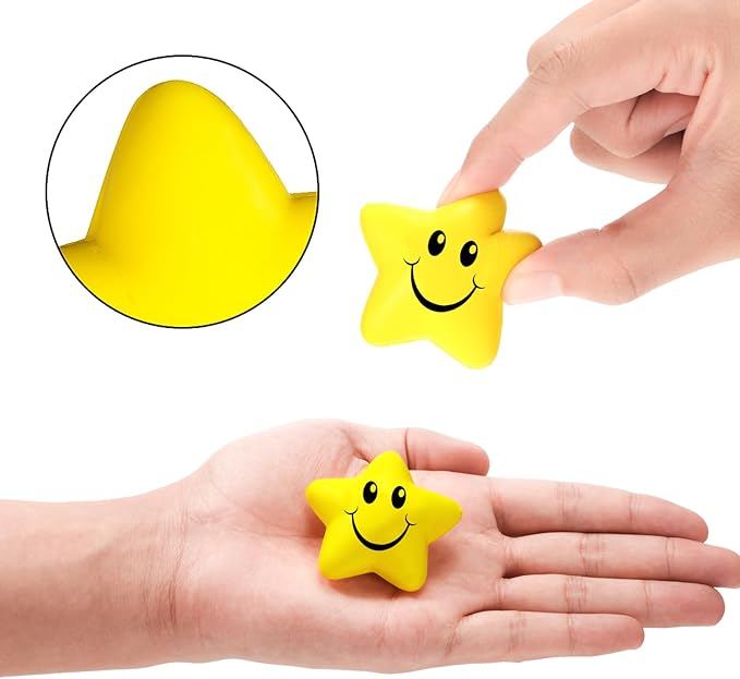 20 Pieces Star Smile Face Stress Balls Star Mini Foam Smile Ball Stress Relief Toy Mini Classroom Exchange Gifts Kids Toys for School Carnival Reward, Student Prizes, Party Bag Fillers