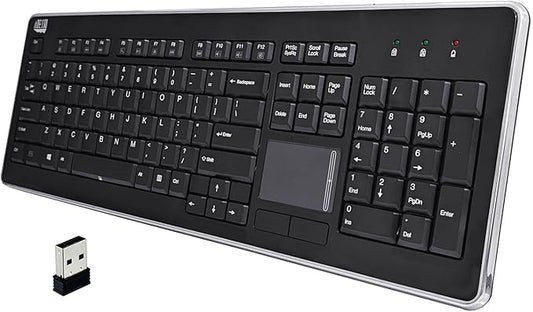 Adesso WKB-4400UB Wireless Desktop Touchpad Keyboard - 2.4GHz RF Wireless Technology, 104-Key Layout, Built-in Trackpad, Multimedia and Internet Hotkeys