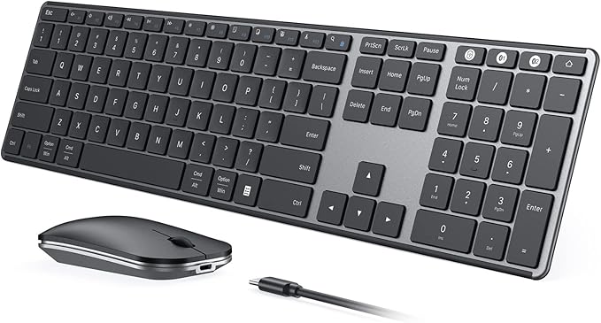 seenda Wireless Bluetooth Keyboard and Mouse Combo (USB + Dual BT), SKM64-3 Multi-Device Rechargeable Slim Keyboard and Mouse, Compatible for Win 7/8/10, MacBook Pro/Air, iPad, Tablet - Black Gray