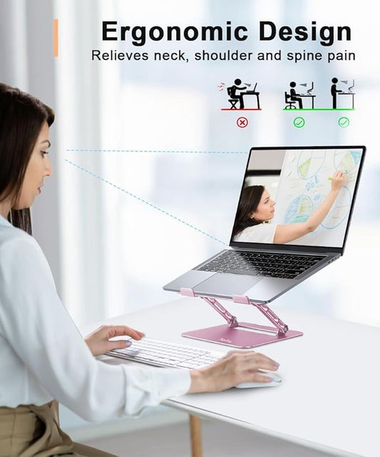 Laptop Stand Holder, Adjustable Desk Laptop Riser, Foldable Notebook Computer Stands for MacBook Air Pro HP Lenovo Dell Samsung Chromebook, Up to 15.6 inch, Rose Gold