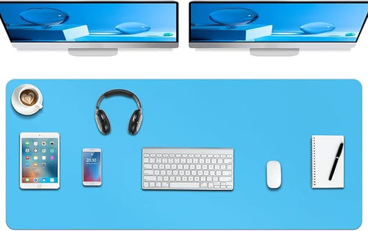 Boutilon Leather Desk Pad Protector,Non-Slip Mouse Pad,Laptop Desk Pad,Office Mouse Mat,Waterproof Leather Desk Blotter,Desk Writing Pad for Office and Home (XXXL-Blue,47"x 24")