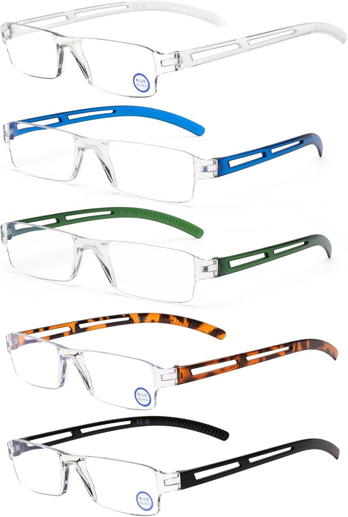 AQWANO 5 Pack Rimless Computer Reading Glasses Blue Light Blocking, Fashion Clear Frames Lightweight & Comfort Readers for Women Men Anti Glare/Eyestrain, 2.5