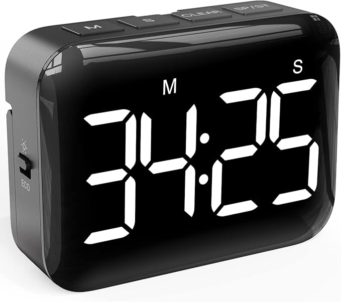 VOCOO Magnetic Kitchen Timer for Cooking with Count Up Countdown, Digital Timer Battery Powered with Large Display, 2 Brightness and Volume Levels for Classroom, Teacher, Kids (Dark Black)