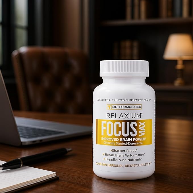 Relaxium FocusMax, Brain & Focus Health Supplement, Mental Clarity Support, Proven Concentration, Focus, Memory, & Nootropics Booster, USA-Manufactured, 30 Vegan Capsules