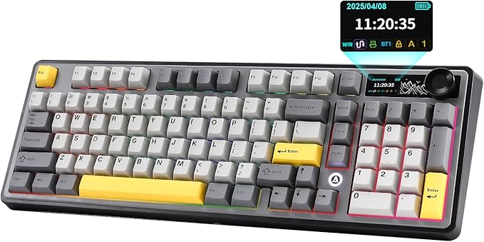 AJAZZ AK980 Wireless Keyboard with Smart Display & Knob,98% Mechanical Keyboard Tri-Mode BT/2.4G/USB-C, Hot Swappable, PBT Keycaps, with RGB Light for Win & Mac(Black,Murad Switch)