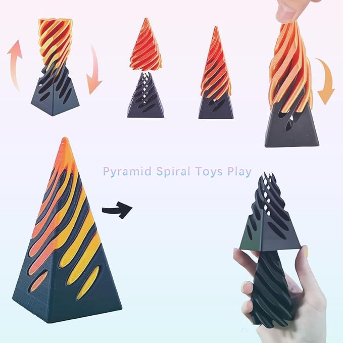 3D Printed Spiral Fidget Toys Impossible Pyramid Passthrough Sculpture Mini Cones Pass Through Pyramid Fidget Toy (Red White)