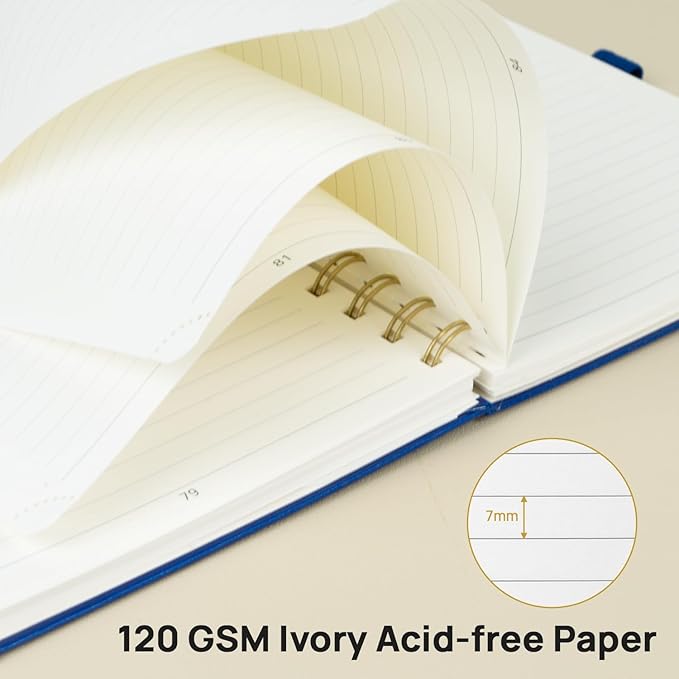 POPRUN Lined Spiral Journal Notebook, [A5-5.75'' x 8.25''] - 120 GSM Thick Paper, 141 Numbered Pages, College Ruled Notebook for Men & Women with Pocket, Index Tabs, 8 Perforated Sheets, Haze Blue