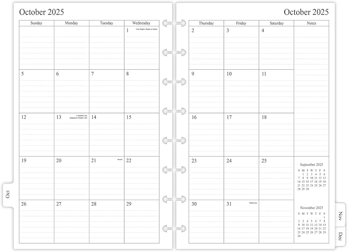 newestor 2025-2026 Monthly Planner Refill for 8-Discbound Notebook, Two Pages Per Month, Oct 2025 to Dec 2026, Junior Size 5-1/2"x8-1/2"