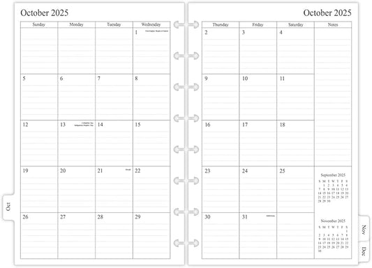 newestor 2025-2026 Monthly Planner Refill for 8-Discbound Notebook, Two Pages Per Month, Oct 2025 to Dec 2026, Junior Size 5-1/2"x8-1/2"
