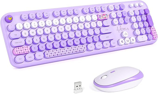 KNOWSQT Wireless Keyboard and Mouse Combo - Lovely Purple Rainbow Full-Sized Typewriter Colorful Keyboards, Round Keycap USB Plug Play Retro Cute Keyboards for Windows, Laptop, PC, Desktop, Computer