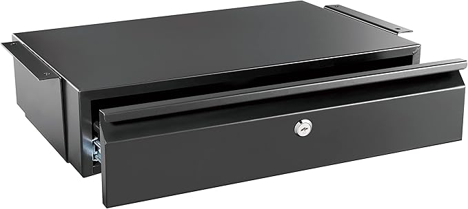 Mount-It! Under Desk Pull-Out Drawer with Lock and 2 Keys Included | Office Storage Organizer | Mounts to Desktops Tables and Workbenches Over 0.71 Inches Thick | Matte Black