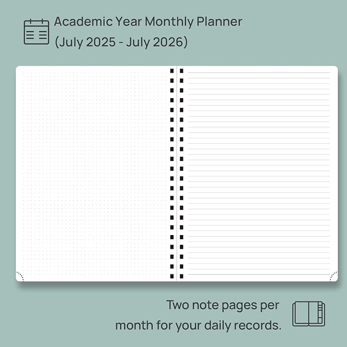 POPRUN 2025-2026 Monthly Planner Spiral Bound, 8.5'' x 11.25'' Academic Calendar (July 2025-July 2026) Appointment Book with Stair Tabs, Leather Cover, 4 Pages per Month with Notes - Forest Green