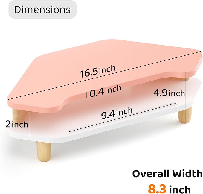 Monitor Stand Riser,2 Tier Corner Wood Monitor Stand Sturdy Computer Stand Multi-Purpose Desktop Storage Stand for Laptop,PC,iMac,Printer,Computer,Pink