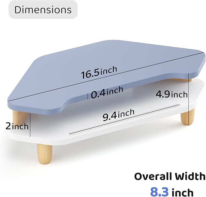 Monitor Stand Riser,2 Tier Corner Wood Monitor Stand Sturdy Computer Stand Multi-Purpose Desktop Storage Stand for Laptop,PC,iMac,Printer,Computer,Blue