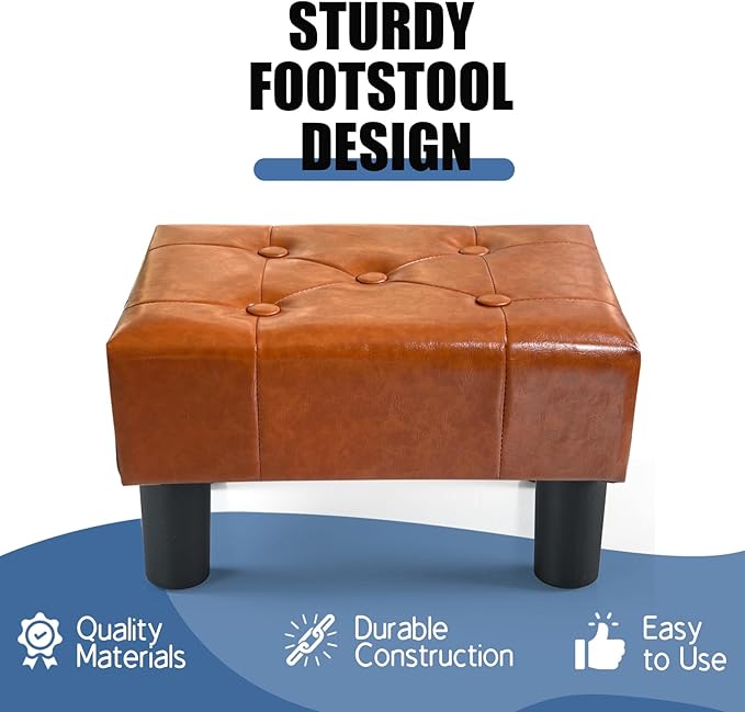 BRIAN & DANY Small Foot Stool, Leather Foot Stools with Legs, Stable Small Footstool for Living Room, Light Brown