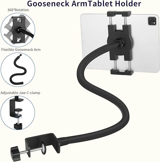 Tablet Stand Holder,Gooseneck Desktop iPad Mount for Table/Bed/Lectern/Kitchen,19.7" Flexible Adjustable Arm,Compatible with 4.7~12.9" iPad/iPhone/Nexus/LG G Pads/e-Reader/Kindle/Switch/Galaxy Tabs