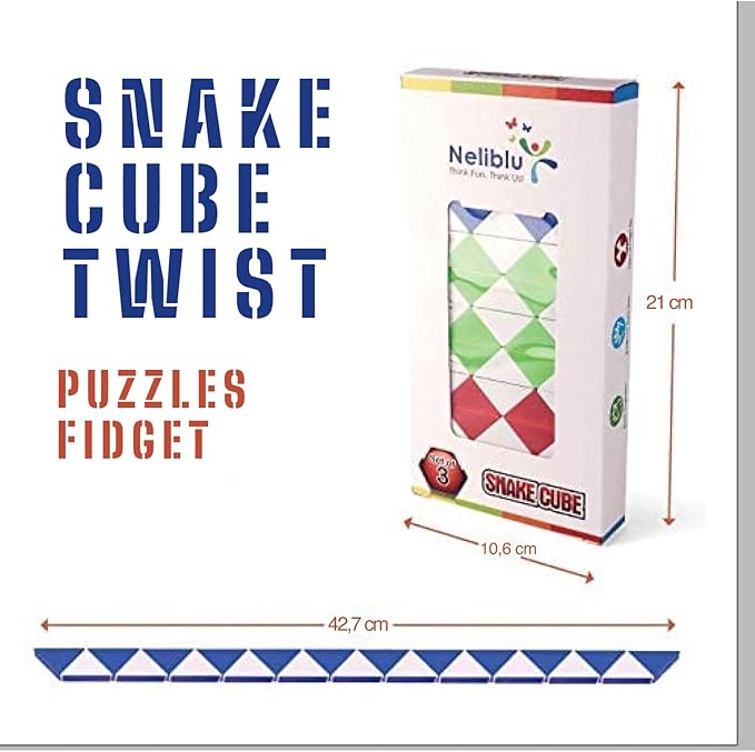 Neliblu Sensory Fidget Snake Cube Twist Puzzles - Stocking Stuffers - Bulk Pack of 3 Assorted Colors