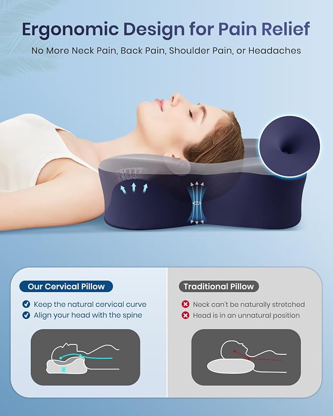 Cervical Pillow for Neck Pain Relief, Cooling Excellent Support Side Sleeper Pillow for Adults, Ergonomic Memory Foam Pillows for Sleeping, Contour Neck Pillow for Side Back Stomach Sleepers