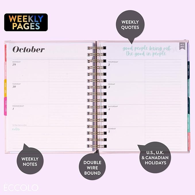 2025-2026 Eccolo Spiral Agenda Planner, She Led A Life, Weekly & Monthly Pages, 18 Months, Sticker Sheets, Inspirational Quotes (7.75 x 8.75, July 2025 - Dec 2026)